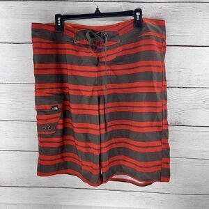 The North Face Brown and Orange Stripped Board Shorts Swim Trunks, Men’s Size 38